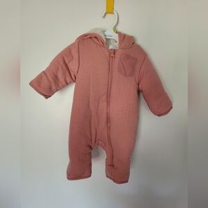 Pink Sherpa-Lined Bodysuit with hood and optional mittens - size 0-3 months